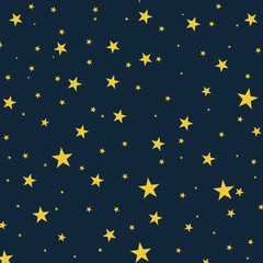 Cute night sky seamless pattern background with stars for babies and kids. Sweet dreams. illustration.