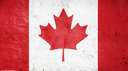 Canada flag on white concrete wall