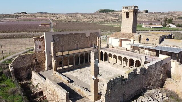 Top view of the monastery of Our Lady of Angels. Catalonia. Spain. High quality FullHD footage