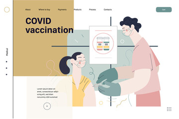 Medical insurance template - COVID-19 vaccination schedule. Modern flat vector
