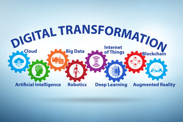 Concept of digital transformation with various technologies