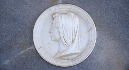 in the garden in front of the Wang temple, monuments with an image