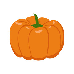 Orange pumpkin icon. Autumn vegetable for healthy food, dessert, soup. Elements for design for the holiday of Halloween. Source of vitamin A