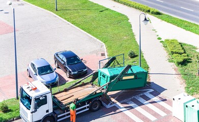 garbage truck performs work, waste disposal of the city