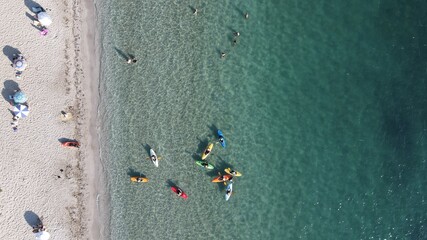 group of canoes in the sea of drepanos beach igoumenitsa city 4th july 2020 greece