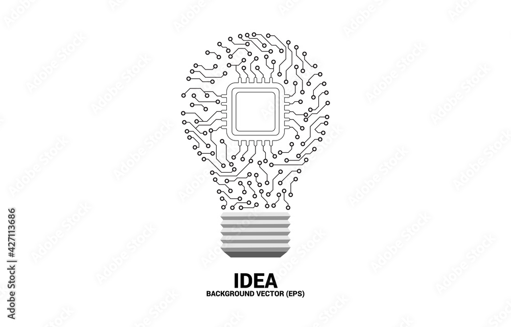 Poster Vector light bulb from dot connect line circuit board with CPU inside. Concept of business plan and creative idea.