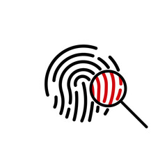 Search Fingerprint Icon. Magnifying Glass Identification icon. Fingerprint through Magnifying Glass. Crime pictogram, People Search, Biometric Identification. Vector illustration - obrazy, fototapety, plakaty