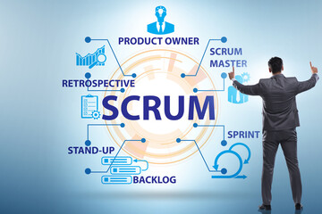 Businessman in SCRUM agile method concept
