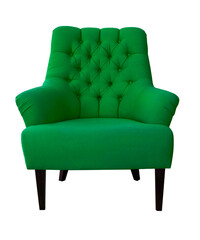 Trendy bottle green soft armchair isolated on white background. Contemporary living room furniture