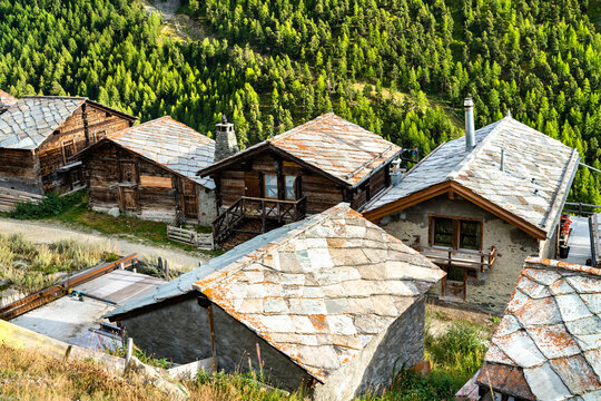 Traditional wooden houses in Findeln near Zermatt - Mattehorn, Switzerland