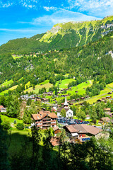 Aerial view of Lauterbrunnen from the Staubbach Falls, Switzerland