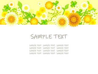 ガザニアと黄色春の花のイラストフレーム