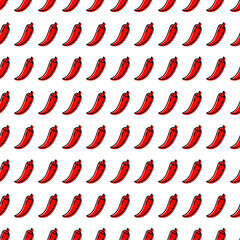 Chilli red hot pepper icon seamless pattern. Spicy food mexican cuisine line label symbols in rows. Trendy silhouette sign design template. Graphic pictogram. Outline logo vector illustration