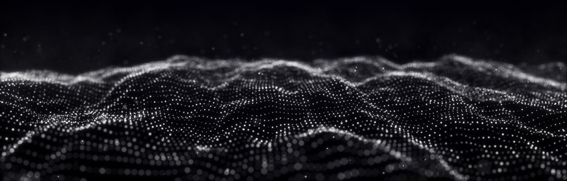 Wave of particles. Dynamic wave on black background. Big data visualization. Data technology abstract futuristic illustration. 3d rendering.