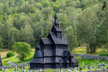 Fototapeta na wymiar Borgund stave church in Norway, medieval wooden Christian Church