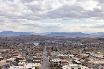 Fototapeta na wymiar Aerial view of the cityscape of St George with the St. George Utah Temple