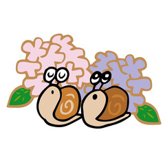 あじさいバックのカタツムリ2匹