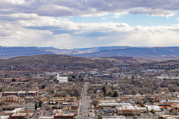Fototapeta premium Aerial view of the cityscape of St George with the St. George Utah Temple