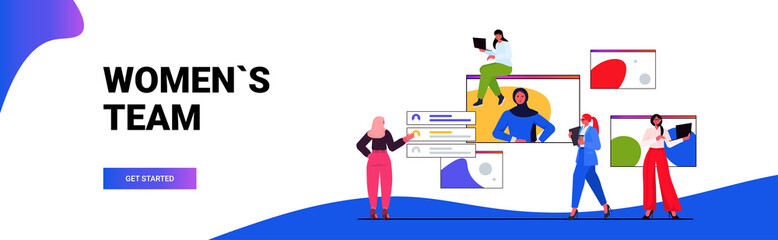 businesswomen having online conference meeting business women discussing during video call with woman leader