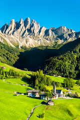 Chruch of Santa Maddalena at the Dolomites in Italy