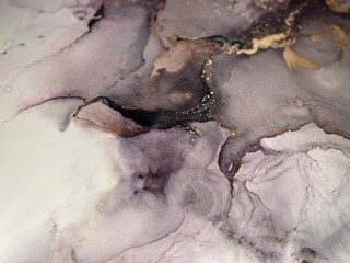 Abstract pink art with gold — pink-purple background, beautiful smudges and stains made with...