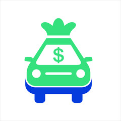 illustration of a car combined with a money bag, icon for car insurance or icon for buying and selling a car.