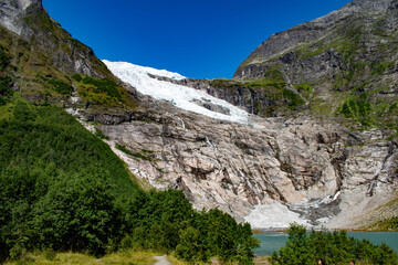 Briksdalsbreen arm of Jostedalsbreen Glacier in 2019, Jostedalsbreen National Park, Norway