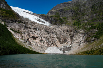 Briksdalsbreen arm of Jostedalsbreen Glacier actual state in 2019, Jostedalsbreen National Park, Norway