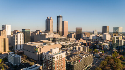 Aerial shot of the urban downtown environment in Atlanta, Georgia.