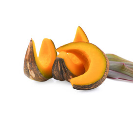 Thai dessert - Close up of Egg Custard in the pumpkin on white background.