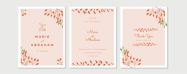 Wedding Invitation, floral invite thank you, rsvp modern card Design in golden rose leaf greenery branches decorative Vector elegant rustic template