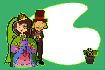 The flat design cartoon illustration vector picture of a couple in wedding ceremony. 