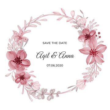 classic circle pink flower wreath frame invitation card