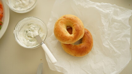 The bagel with cream cheese