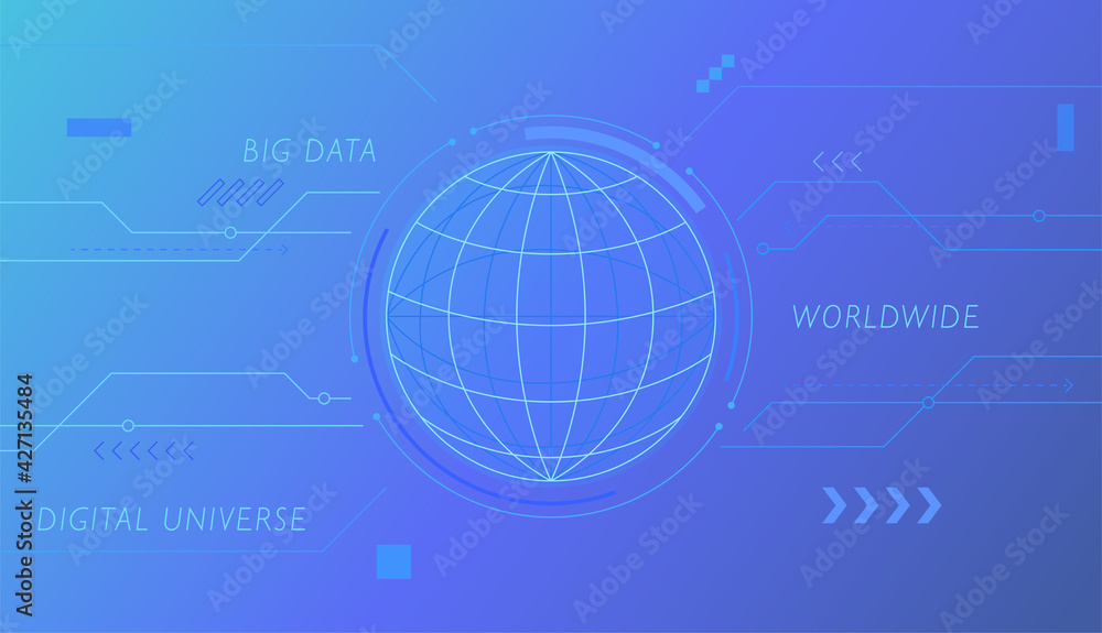 Poster network gui concept template with earth on dark blue background. simple pattern design template.
