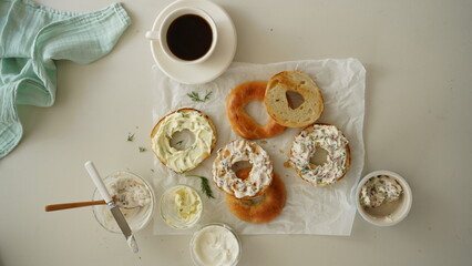 The morning, bagel and coffee