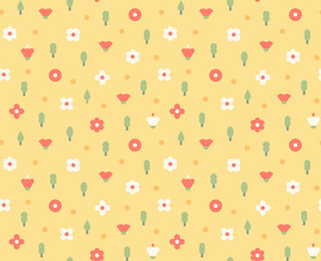 A cute, simple floral pattern on a yellow background. Simple pattern design template.