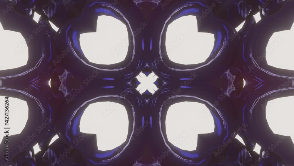 Poster animated abstract kaleidoscope patterns of glowing moving circles. looped background. 3d render