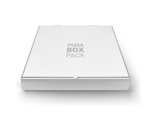 White closed pizza box pack carton mockup. Empty cardboard box, meal delivery service object, fast food packaging template design realistic vector illustration on white background