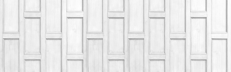 Panorama of White wooden house wall, Thai style house pattern and background seamless