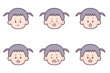 子供　女の子　顔　アイコン　表情セット