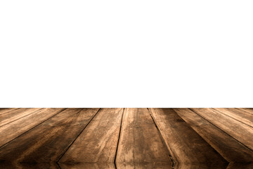 Brown wooden floor perspective angle with a blank white background.