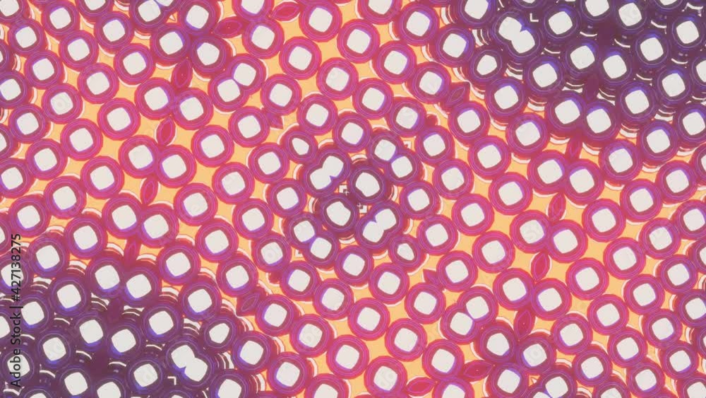 Poster animated abstract kaleidoscope patterns of glowing moving circles. looped background. 3d render