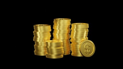 たくさんのコインが積み上がっている様子の3dレンダリング画像