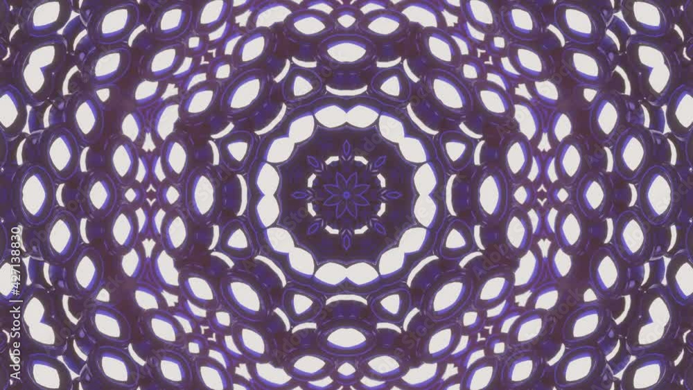Poster animated abstract kaleidoscope patterns of glowing moving circles. looped background. 3d render