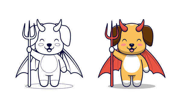Cute dog devil cartoon coloring pages for kids