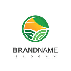 Farm logo Design Template. Circle Nature, Cattle And Farm Land Symbol