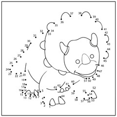 Kids numbers game. Dot to dot connect drawing of dinosaur. Education children worksheet and coloring activity page. 