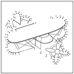 Kids game. Dot to dot drawing of plane. Worksheet, activity page for children. Drawing tutorial. Coloring page for kids