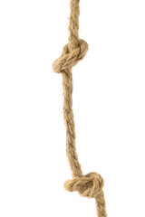 Image of a rope with two knots isolated on a white background.